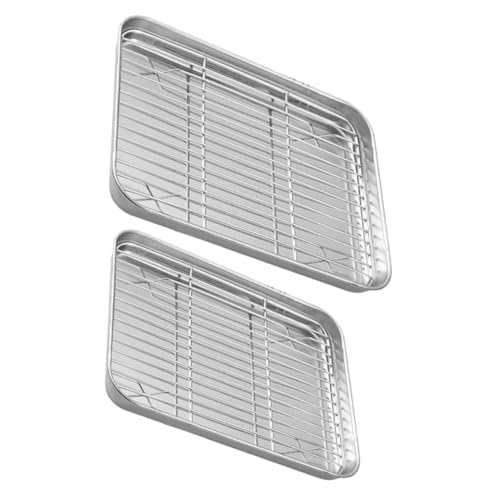 DECOMELODY 2 juegos Bandejas para Horno y Rejilla de Enfriamiento de Acero Inoxidable Resistentes y Duraderas Compacto para Hornear y Enfriar Pasteles Galletas y Snacks Cocina
