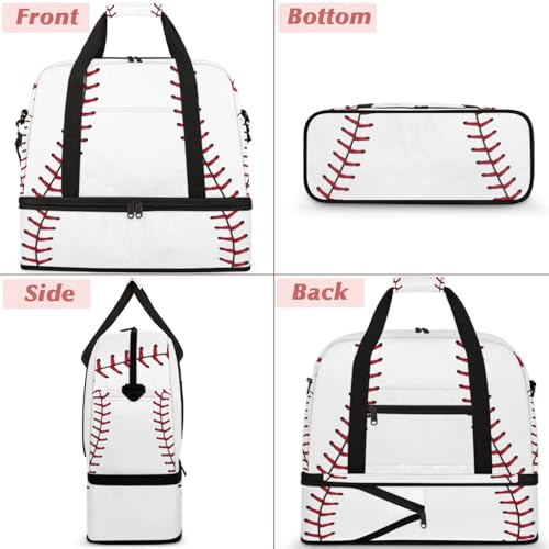 Large Weekender Overnight Bags Sport Baseball Red White Travel Duffel Bag for Women Men Gym Bag With Shoe Compartment Foldie Travel Tote Bag Carry On Personal Item Bag for Travel Gym Sports3