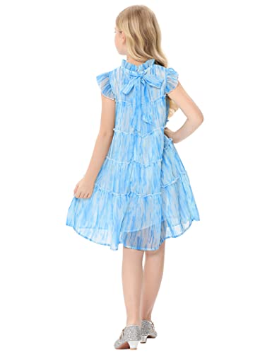 Girls Ruffle Dress Sleeveless Zipper Up Back Bow Tiered Chiffon A-Line Dress Flow Cute Midi Dresses 3-12 Years4
