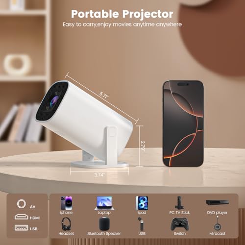 Mini Projector with Bluetooth, Support 4K Support 130" Screen Movie Projector with Auto Focus & Keystone, 5G+2.4G WiFi 6 Connection Video Projector Compatible with Smartphone Laptop - Image 4