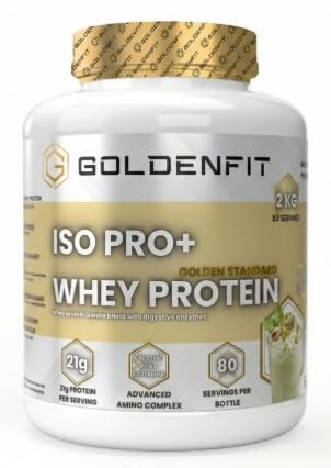 GOLDENFIT Whey Isolate Protein ISO PRO+, Pistacho, 2 kg, 22g Proteína por Porción, Bajo en Grasas y Azúcares