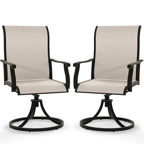 Murago Outdoor Patio Swivel Dining Chairs Set of 2, 360 Swivel and All Weather Rocking Chair with Textilene Mesh Fabric and Rust Proof Steel Frame, 400 Lb. Capacity, Beige