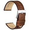 WOCCI 22mm Old-fashioned Watch Band for Men, Top Grain Leather, Silver Brushed Buckle (Caramel Brown)