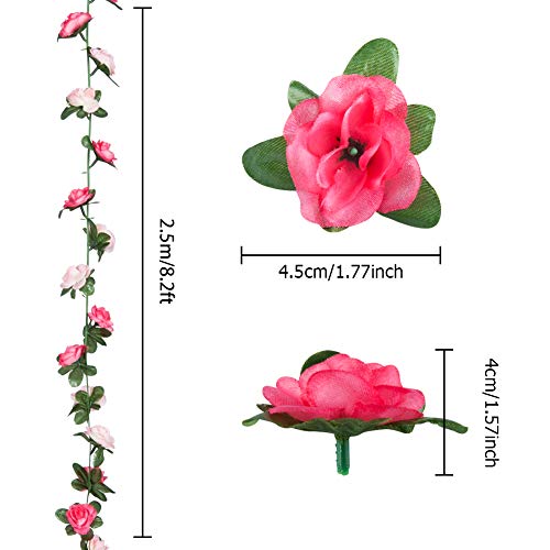 Miracliy 8Pcs 66FT Pink Flower Garland, Artificial Rose Floral Vines Fake Hanging Spring Flower Garland for Wall Backdrop Wedding Arch Tea Party Door Mantle Decoration
