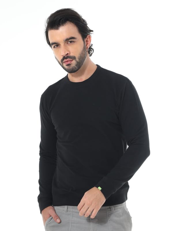 Unisex Sustainable Regular Fit Solid Round Neck Full Sleeve Eco Friendly Sweatshirt|Fabric: 100% Cotton|Feel of a Virgin Cotton-Charcoal-picture-41