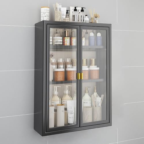 Botiquín de metal montado en la pared con puertas de cristal para baño, cocina, lavandería, sobre el inodoro, armario colgante para dormitorios, color blanco, 50 cm x 14 cm x 50 cm