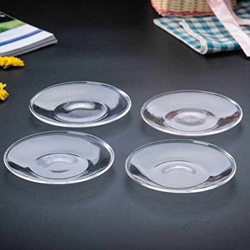 Zerodeko 4Pcs Clear Glass Saucers Round Glass Plates Saucers Coffee Teacup Saucers Clear Tea Plate Dish Dessert Plate For, Snacks, Fruits, Coffee 9X9Cm #TOP3