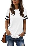 Adibosy Women's Short Sleeve T Shirt Summer Casual Loose Tee Tops Striped Color Block Crewneck Tunic