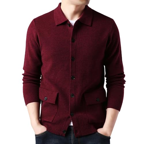 Abrigo para hombre con doble bolsillos, color liso, rojo, M