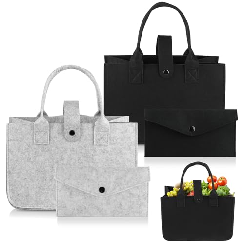 Qichan 4 Stück Filztasche, 2 Faltbar Filztasche Groß mit 2 Kleine Filztaschen, Filztaschen Shopper, Einkaufstasche Filz zur Spielzeug, Einkaufen, Ausgehen, Aufbewahrung