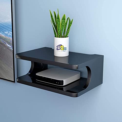 Image of DIME Art Shoppe Wooden Wall Mounted Shelf Set Top Box| Setup Box Stand for Home | Wall Mount Stylish WiFi Router Holder TV Cabinet (Black)