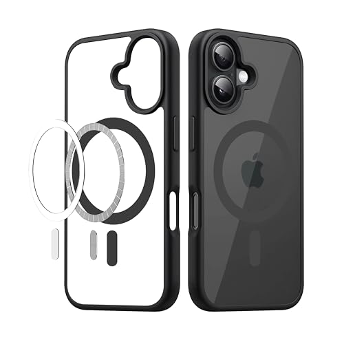 Image of CEDO Cover for iPhone 16 | Compatible with MagSafe Wireless Charging | Designed with Magnetic Lock Shockproof Phone Bumper Transparent Back Case Cover (Black)