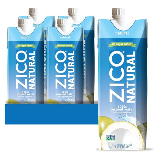 Zico 100% Coconut Water, No added Sugar, Refreshingly Delicious, Hydration with Electrolytes, 33.8 Fl Oz (Pack of 4)