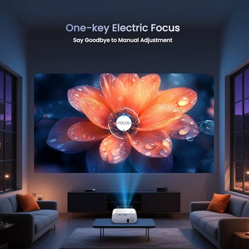 Image of HOMPOW Projector, Electric Focus Native 1080P Full HD Bluetooth Projector with Speaker, Outdoor Portable Movie Mini Projector Compatible with Laptop, Smartphone, TV Stick, Xbox, PS5