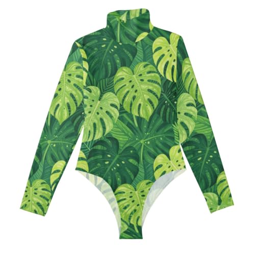 Leotardo de cuello alto GuoChe con sofisticado estampado tropical y acabados premium