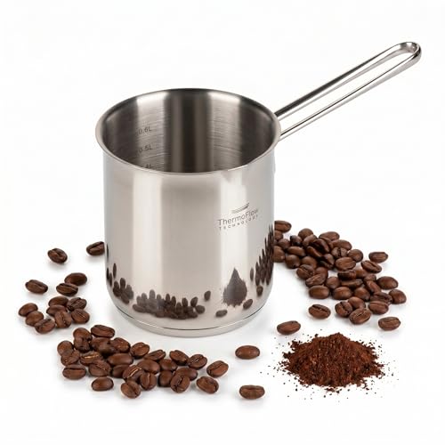 ROSMARINO Edelstahl-Induktions-Mokka-Kanne 600 ml - Moderne Türkische Cezve-Kaffeekanne mit 3-lagigem Stahlboden