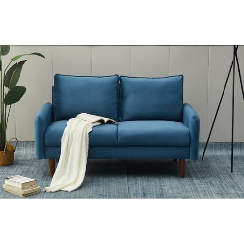 Image of Morrone Velvet Loveseat 2-Seater Sofa, Modern Upholstered Couch for Living Room, Bedroom and Office, Plush Cushion Accent Seating Furniture (Light Blue, 2 Seater)
