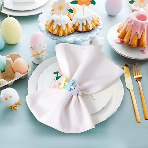 APTWOW Wooden Easter Bunny Napkin Rings Set of 12 - Colorful Easter Rabbit Napkin Holder, Spring Napkin Rings for Birthday Wedding Party Banquet Table Decorations