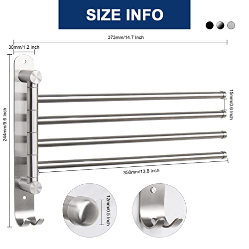 Nearmoon NM-TWRSW-4ARM-BN Swivel Towel Rack, Thicken Sus304 Stainless Steel 4-Arm Towel Bar, Space Saving Wall Mounted Towel Holder With Hook, Rustproof Swing Out Towel Hanger For Bathroom thumb #1