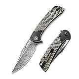 CIVIVI Dogma Flipper Pocket Knife Black Polished Brass Handle (3.46'' Black Hand Rubbed Damascus)...