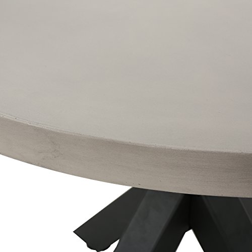 Christopher Knight Home Teague Light Weight Concrete Circular Dining Table With Iron Cross Pedestal Base, White / Black #TOP2