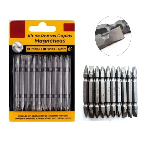 Kit Ponteira Parafusadeira Com 10 Bitis Ponta Dupla Magnético profissional