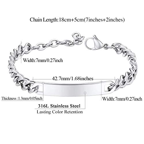 Findchic Custom Id Bar Bracelets For Men Women Stainless Steel Chunky Cuban Link Chain 7Inch Wrist Links Inspiration Bracelets Couples Name Plate Matching Bangles Jewelry Gift #TOP6