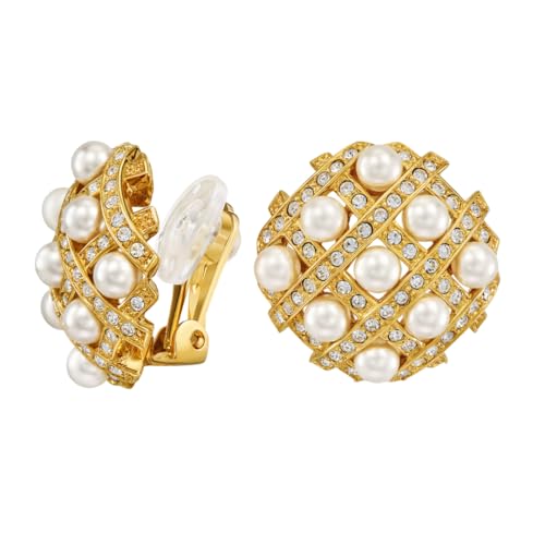 Boucles d'oreilles à clips pour oreilles non percées avec perle blanche et cristaux brillants