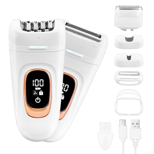 Epilator,2 in 1 Epilator for Women, 2 Speeds Rechargeable & Cordless with LCD Display Screen Hair Removal Device,Wet and Dry Lady Shaver for Face Legs Arms Armpit Bikini
