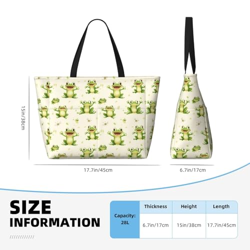 Large Beach Bags for Women Sandproof - Frog Green Cute Print Summer Work Travel Tote Bags with Zipper2