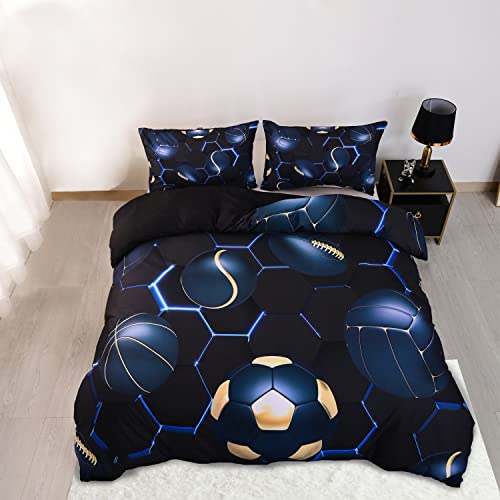 Cvhouse Football Comforter Set Cover Queen Size,Honeycomb Basketball Bedding Set For Boys Teens,Geometric Lightweight Baseball Duvet Cover Set Soft,3 Pieces,Boys Sport Theme Room Decor #TOP1