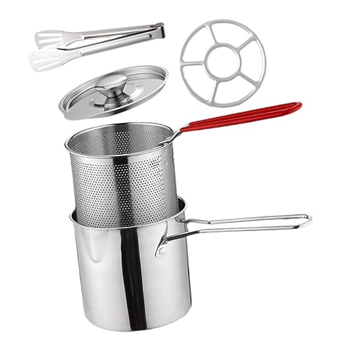 Healifty Olla y Cesta para Freír Olla Freidora con Cesta y Tapa Acero Inoxidable Seguridad con Mango Fácil Limpieza Adecuado para Patatas Fritas Pollo y Cenas Familiares