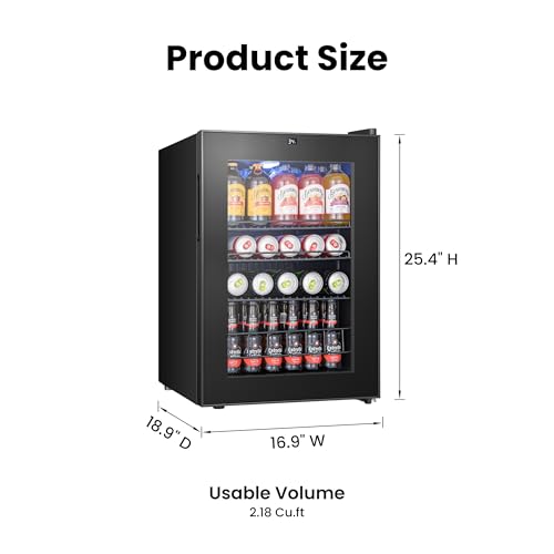 Image of Yeego Beverage Refrigerator, 85 Can Mini Fridge with Glass Door, Digital Temperature Control 34F-54F, Countertop Drink Cooler for Soda, Beer and Wine, Black