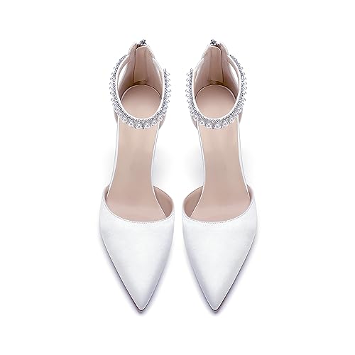 Pointed Toe Pearl Wedding Shoes for Bride White High Heels Satin Bridal Shoes Zipper Back Evening Party Dance Dresses Shoes Pumps for Women2
