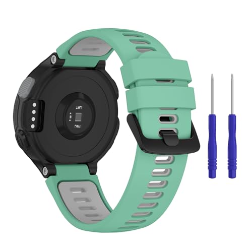 for Garmin Forerunner 735XT Strap Silicone Watch Strap Wrist Replacement Band with Quick Release for Forerunner 735XT 235 235Lite 230 220 620 630 (Teal/Gray)