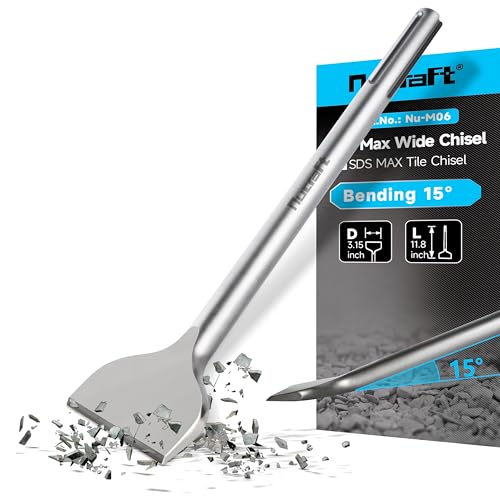 Nucraft SDS-Max Fliesenmeißel, Breiter Spatmeißel 300 x 80mm, abgewinkelt Meißel mit 15° Arbeitswinkel,Aus supergehärtetem Stahl