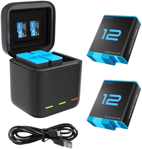 REYGEAK hero9 baterii,Akumulator do GoPro hero9,Potrójna ładowarka i ładowarka baterii z 3-kanałową ładowarką (Ładowarka + 2×bateria)