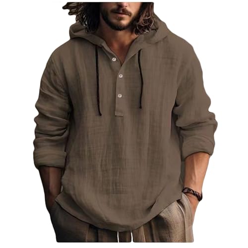 Letuwj Cotton linen shirt hooded sweatshirt long sleeve hooded casual daily wear