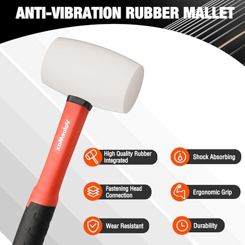 ValueMax 16oz Rubber Mallet Hammer, Fiberglass Handle, Solid Head, Rubber Mallet for Flooring, Tent Stakes, Woodworking, Camping, Soft Blow Tasks without Damage, White by ValueMax - Image 3