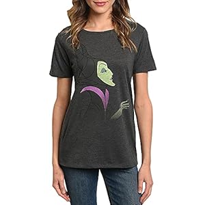 Disney Womens T-Shirt Maleficent Print Villain (Charcoal, Medium)