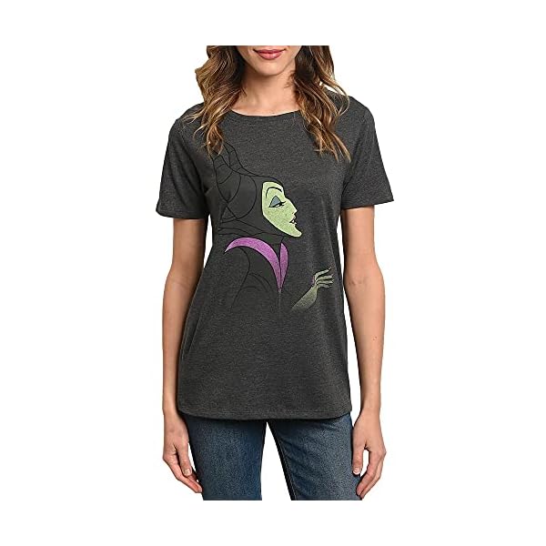 Disney Womens T-Shirt Maleficent Print Villain (Charcoal, Medium)