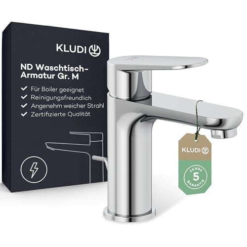 KLUDI-X1 Niederdruck Waschtischarmatur, Auslaufhöhe 95 mm, wassersparender Wasserhahn Bad Größe M,...