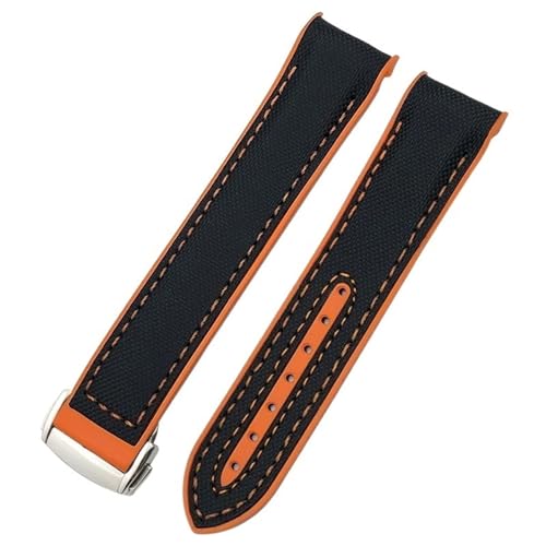 Bracelet de montre extrémité incurvée en silicone nylon orange pour Omega 22mm