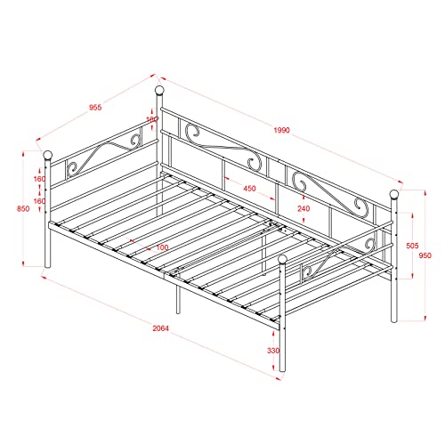 FetiNes Tagesbett Bettgestell 90x200 cm Bett, Metal Wasserdicht Familienbett Gästebett Metallbett Jugendbett Einzelbett Sofabett für Schlafzimmer Wohnzimmer passend, Weiß