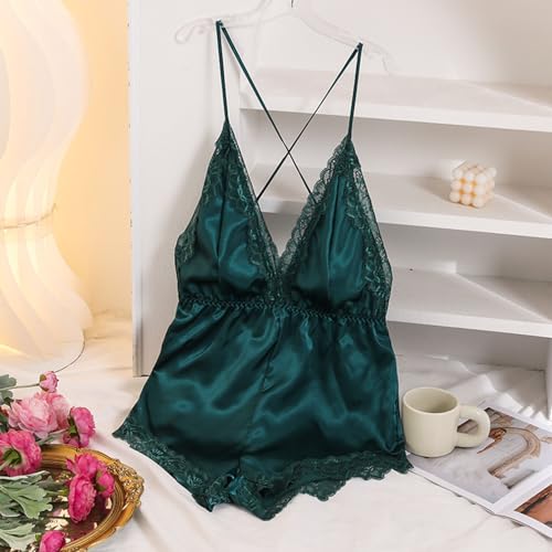 Image of Women's Sexy Lingerie Romper Backless V Neck Babydoll Sleepwear One Piece Shorts Cami Jumpsuit Pjs Overall Ladies