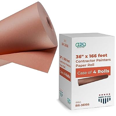 Red Rosin Masking Paper 36" x 166', Pack of 4-66 lb Thickness Floor Covering for Painting - Construction Floor Protection Paper - Painters Paper Roll - Temporary Floor Protection by IDL Packaging