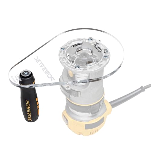 Image of POWERTEC Offset Router Base Plate 6 inch x 9 inch Clear Acrylic Sub Base with Single Grip Handle for DEWALT Compact Router DWP611 & DCW600B, Improves Balance & Control for Edge Routing & Trimming (72313)