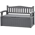 JUMMICO 80 Gallon Resin Outdoor Storage Bench, Large Deck Box with Armrest, Lockable & Waterproof for Garden, Home, Patio, Pools (Grey)