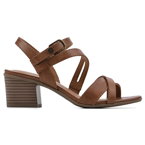 White Mountain Women's Let Go Block Heel Sandal, Dk.tan/Burn/Smooth, 11 M #TOP2