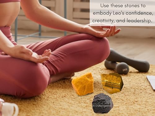 Image of Leo Gifts Zodiac Crystal Kit for Women Men, 3 Crystal Set of Healing Stones